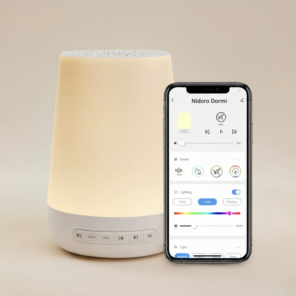 Nidoro Dormi - White Noise Machine met Nachtlamp & App Bediening - Vind de Rust Terug in Jullie Nachten